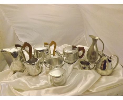   PIQUOT WARE TEA SERVICE & OTHER SELANGER  PEWTER JUGS  EST [£20- £40]