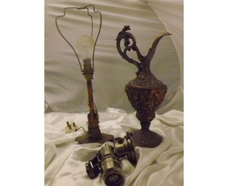 DECO STYLE BEDSIDE LAMP,CARBIDE LAMP & DECORATIVE JUG EST [£15-£30]