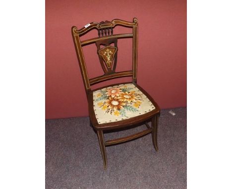 EDWARDIAN PARLOUR CHAIR INLAID BACK & RAIL TAPESTRY SEAT  EST [£20- £40]