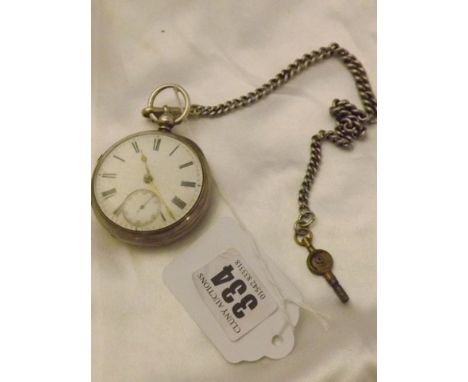 SILVER POCKET WATCH BIRMINGHAM 1872 & ALBERT CHAIN EST [£30- £60]