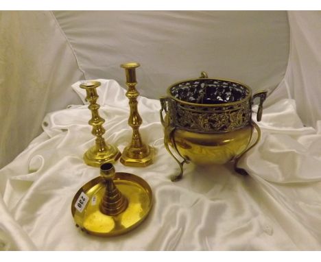 BRASS JARDINERE CHAMBER STICK & OTHERS EST [£10- £25]