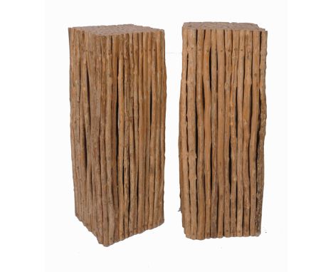 A PAIR OF LATE 20TH CENTURY NATURALISTIC SQUARE SECTION LAMP TABLES, constructed from groups of twigs, 30cm wide x 80cm high