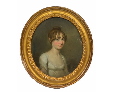 A LATE 18TH CENTURY ENGLISH SCHOOL BUST LENGTH PORTRAIT OF LETITIA GOUGH, wife of Colonel George Gough, pastel with inscripti