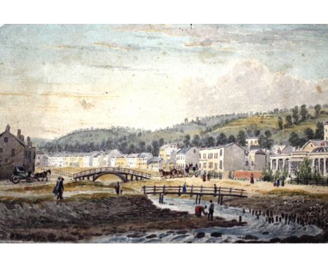 HENRY HASELER, EARLY 19TH CENTURY DAWLISH TOWN SCENE, to include figures and the river in the foreground and houses in the ba