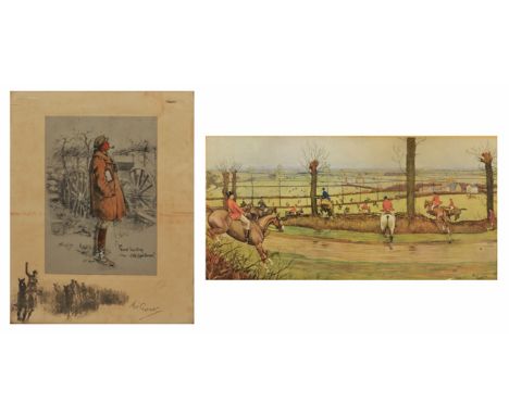 SNAFFLES 'GOOD HUNTING OLD SPORTSMAN' THE GUNNER PRINT, 29cm x 20cm together with Cecil Aldin V.W.H Cricklade, 'Into the Vale