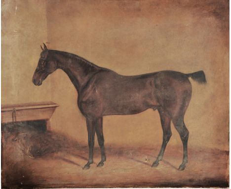 T* J* SENTRY; PORTRAIT OF A BAY HUNTER in a stable, signed and dated 1841, oil on canvas, 50cm x 60cm (unframed)
