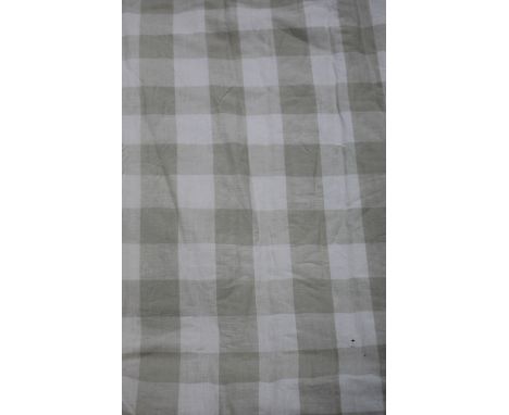 A GROUP OF FOUR CREAM AND BEIGE CHECKED CURTAINS approximately 200cm high x 200cm wide (4)