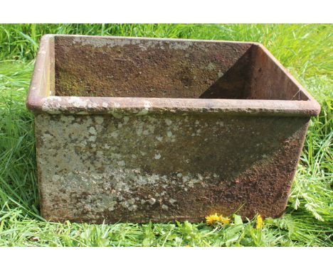A SMALL RECTANGULAR CAST IRON WATER TROUGH OR PLANTER, 48cm wide x 27cm high