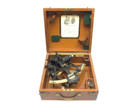 Heath &amp; Co 'Hezzanith' sextant, pattern 491.V., with black crackled framework, brass arc with silvered scale, endless tan