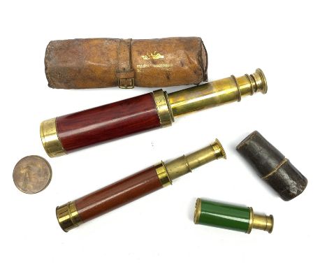Victorian military brass and walnut cased three-draw telescope inscribed Ellott (sic) Brothers 56 Strand London with broad ar