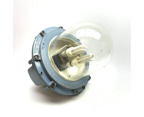  Victor ship's bulkhead light, type no.39L/500, with blue painted cast aluminium case, domed glass cover and inset double lam