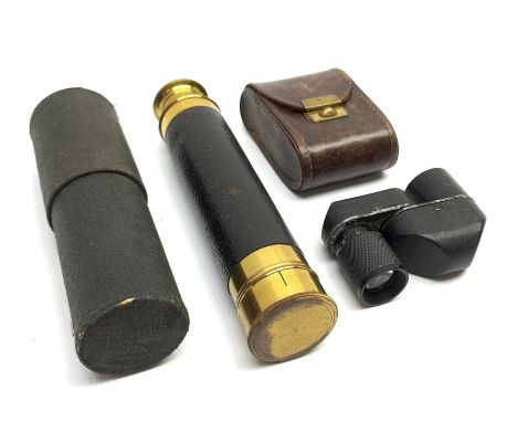 Early 20th century brass and leather three-draw pocket telescope, cased, L41.5cm fully extended; and Carl Zeiss Jena Turmon 8
