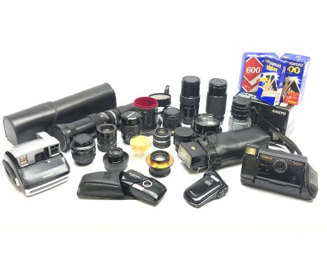 Collection of camera lenses and other equipment - Prinz Galaxy 1:6.3 f=400mm telephoto lens in case, Makinon MC 1:4.5 f=80-20