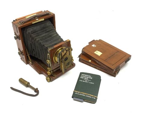 Lancaster Camera - mahogany and brass cased, 'The 1901 Instantograph Patent', lens with see-saw shutter, two additional plate