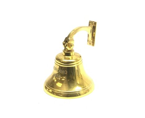 Ship's brass bell inscribed 'Norland 1974' H21cm including hanging bracket. Provenance: the Norland was a North Sea Ferries v