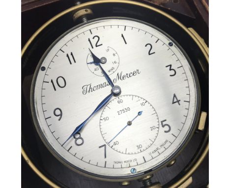 Mid to late 20th century mahogany cased marine chronometer by 'Thomas Mercer, St. Albans', silver Arabic dial, serial no.'275