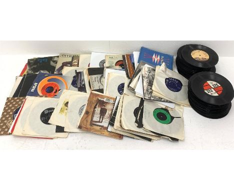 Over two hundred 45rpm records from the 1960s/70s/80s, approximately one hundred without sleeves, including The Beatles, Roll