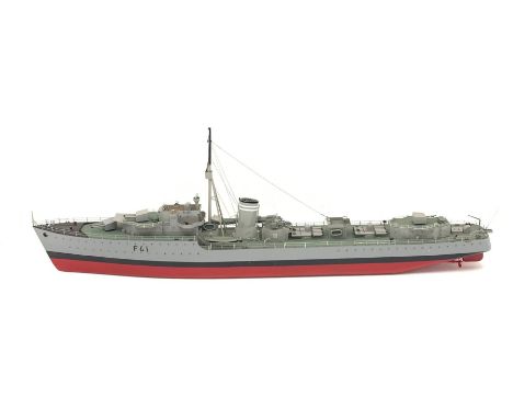 Large scale model of the Destroyer Javelin F61 painted in battle colours, with plans, L178cm, W22cm, H61cm.  - Condition Repo