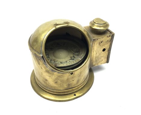 Ship's brass cased binnacle of typical domed form with side light box, the gimbal mounted compass inscribed J. Bruce &amp; So