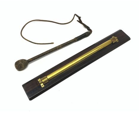 19th century boson's combined cosh and whip made from plaited cord with lead weighted bulbous end L95cm; together with rosewo