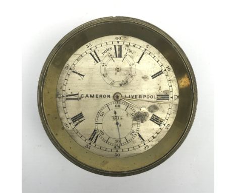 Mid 19th century marine chronometer by 'Cameron, Liverpool', silvered Roman dial, serial no. '1715', four pillar chain fusee 