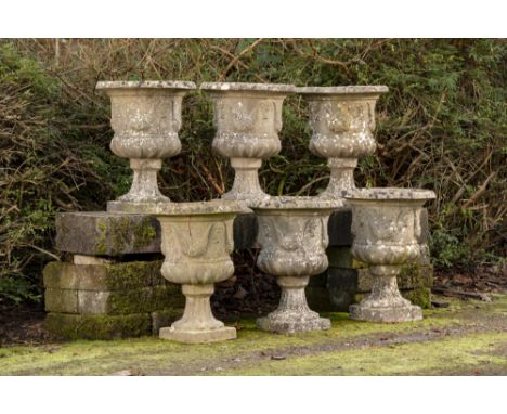 Planter: A set of six composition stone urns  2nd half 20th century 56cm high 