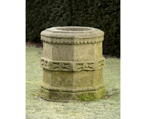 Garden Urn: † A carved sandstone Tulsi planter  modern 78cm high by 66cm wide 