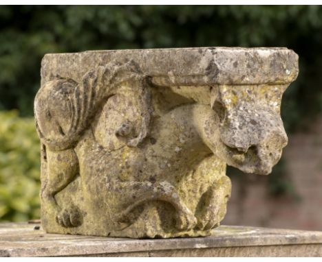 Architectural: A Victorian carved limestone gargoyle  19th century drilled for water 40cm high by 57cm long 