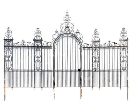Architectural/Gates: An impressive Georgian style wrought entranceway  last quarter 19th century with a central hinged gate, 