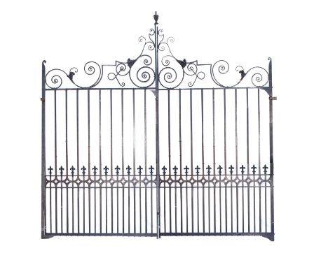 Architectural: A pair of substantial Georgian style gates  20th century 370cm high by 380cm wide, together with two wrought a