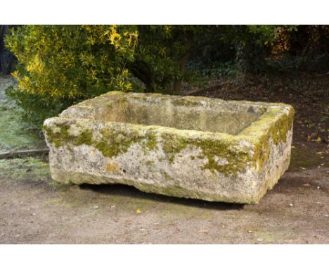 Planter: A large carved limestone rectangular trough  50cm high by 170cm long by 140cm deep