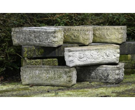 Planter: Six rectangular composition stone troughs  2nd half 20th century the larger 72cm