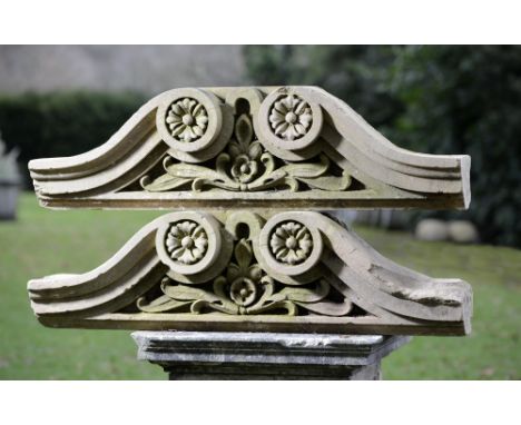 Architectural: A pair of early Victorian carved stone pediments  mid 19th century  33cm high by 126cm wide