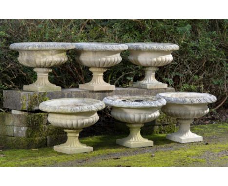 Planter: A set of six composition stone urns  2nd half 20th century 56cm diameter