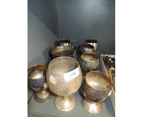A selection of vintage metal ware goblets by Valero etc