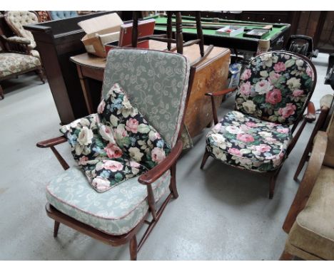 Two Ercol style crackle stained cottage armchairs