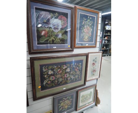 A selection of vintage embroidery's mostly floral works