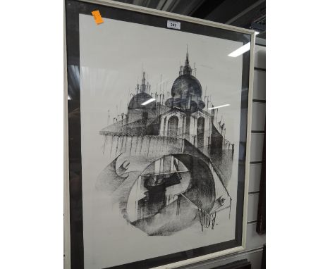 A vintage monochrome print with Russian theme