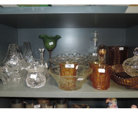 A selection of glassware including decanter, amber glass etc