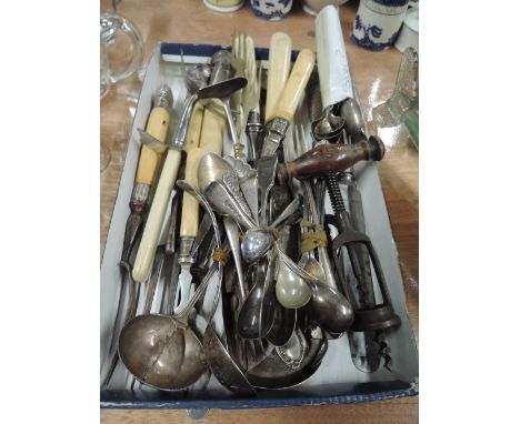 A selection of vintage cutlery and flatwares including some HM silver