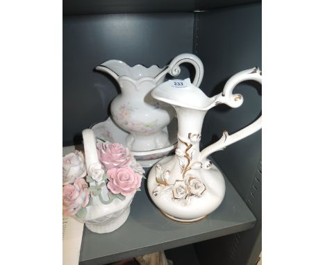 A selection of vintage ceramics including wash jug and bowls 