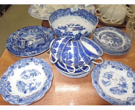 A selection of vintage blue and white transfer printed ceramics