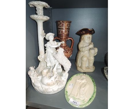 A selection of vintage ceramics including unusual toby jug and figure