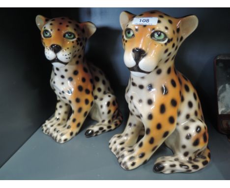 A pair of ceramic Leopards, made in ItalyFair condition, no cracks ,31cm high