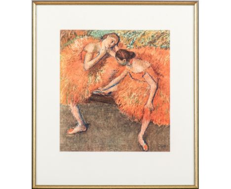 Degas, Edgar   Lichtdruck 7-farbig aus der Museumswerkstatt Dresden, rücks. bezeichnet. 2 Tänzerinnen. 28 x 25,5 cm, unter Gl