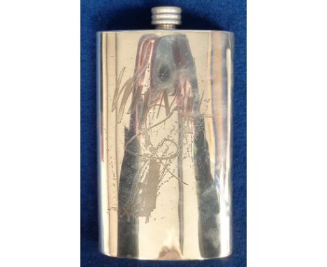 Film, boxed English pewter hip flask inscribed to the front 'Withnail &amp; I' and to the reverse 'From Bruce and Paul Summer