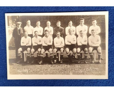 Postcard, Football, Tottenham Hotspur, Team 1924-25, RP by Crawford, white annotation strengthened with ink (gd)