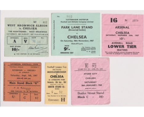 Football tickets, Chelsea FC, a collection of 10 away match tickets, 1967/8 v WBA, Liverpool, Middlesbrough LC, Tottenham, Ar