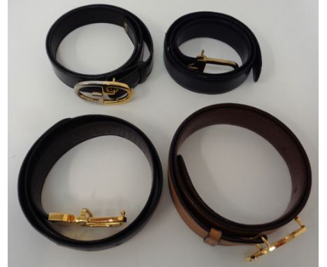Designer Accessories, Gucci belts, 4 leather belts to comprise black patent leather (75/30), black/brown reversible (73/29), 