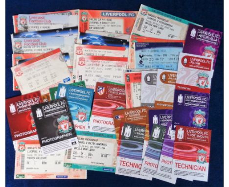 Football tickets, Liverpool FC, a collection of approx. 50 modern tickets inc. several photographer &amp; technician tickets 